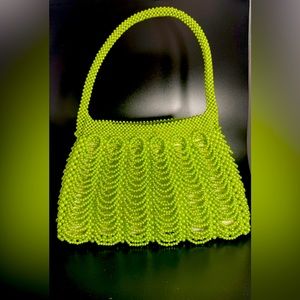Bright green pearl draped beaded handbag